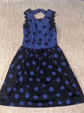 Corey Lynn Calter Blue and Black Polka Dot Sleeveless Party Dress